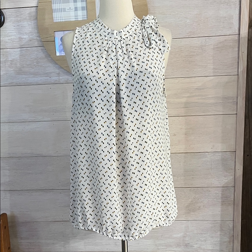 Ann Taylor Patterned Blouse with Blue and Green Accents L